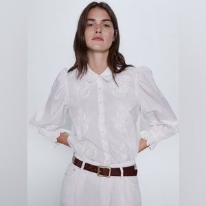 Zara Embroider Poplin Blouse